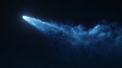 Wall Mural - Glowing comet with a long luminous tail streaks across a starry night sky above clouds