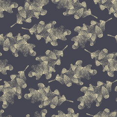 Wall Mural - Oak autumn leaves seamless pattern. Leaf silhouettes with doodle textures. Vector illustration