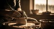 © Suginen - Potter shaping clay art on wheel in sunlight artisan craftsmanship