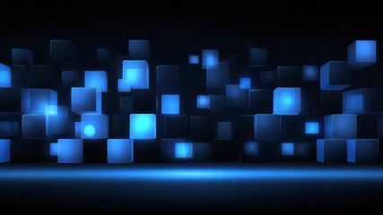 Wall Mural - blue glowing cube digital energy in dark abstract space with futuristic light reflections creating d