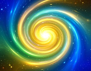 Wall Mural - Abstract Swirling Galaxy Background with Blue Yellow and Green Light Effect in Deep Space
