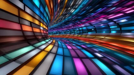 Wall Mural - colorful abstract tunnel with glowing panels vibrant blue, purple, orange, and yellow hues creating 