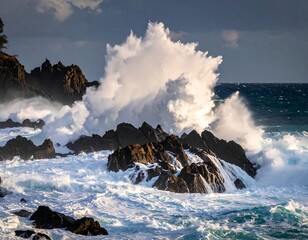  Powerful waves crashing on rocky shore (1)