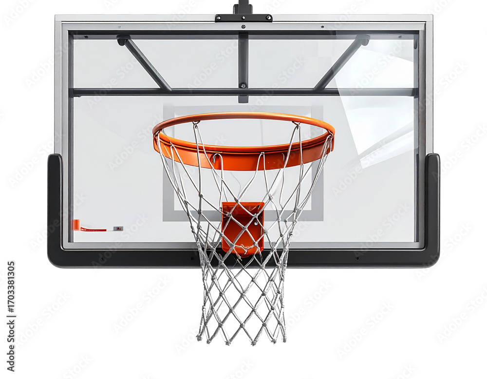 Modern Indoor Basketball Hoop, Front View, Glass Backboard, Isolated ...