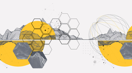 Wall Mural - abstract wireframe background. modern science or technology art elements. surface illustration insid