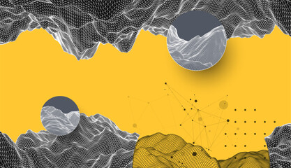Wall Mural - abstract wireframe art with digital mesh and geometric design. modern science or technology backgrou