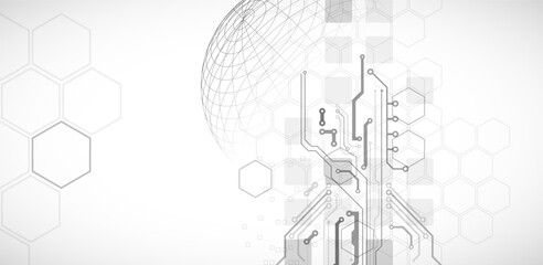 Wall Mural - abstract circuit board background with sphere. hi-tech digital technology concept. vector.