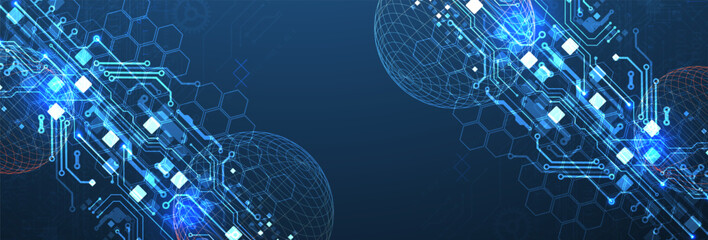 Wall Mural - Abstract circuit board background with sphere. Hi-tech digital technology concept. Vector.
