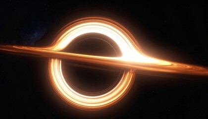 Wall Mural - Vivid Depiction of a Glowing Orange Blackhole Ringed with Cosmic Space Matter and Lensing