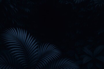 Wall Mural - Tropical Foliage in Deep Blue: Abstract Nature Background with Palm Leaves and Dramatic Lighting