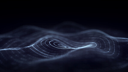 Wall Mural - Abstract technology circle blue wave. Flow of particles. Big data transfer visualization. 3D rendering.