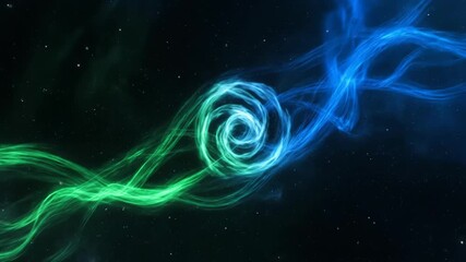 Wall Mural - abstract seamlessly looping video featuring glowing green and blue cosmic filaments gracefully inter