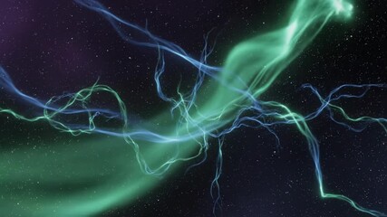 Wall Mural - abstract seamlessly looping video featuring glowing green and blue cosmic filaments gracefully inter