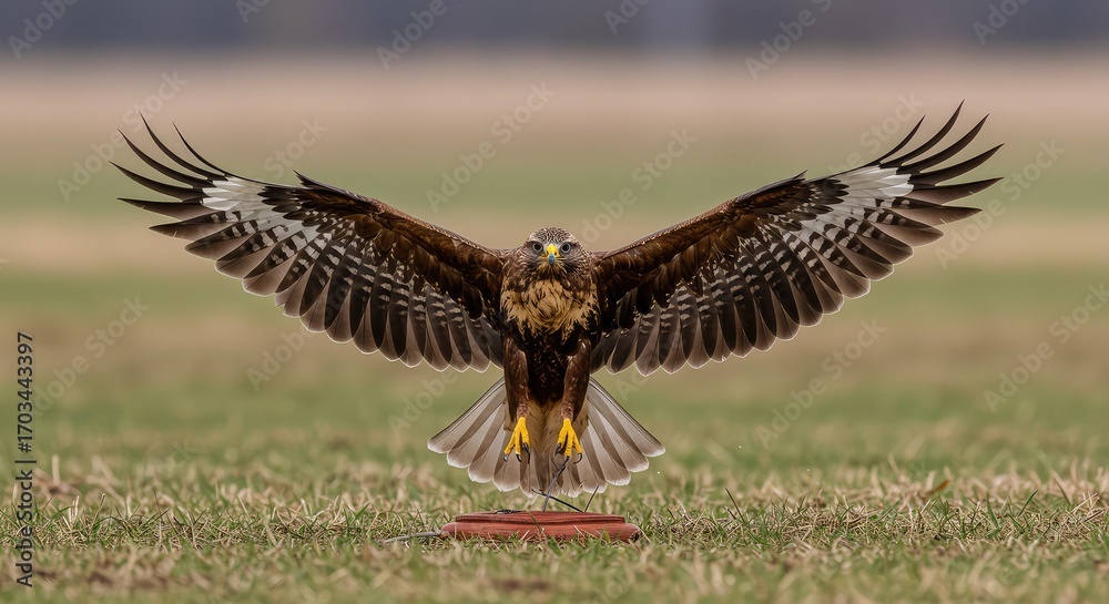 Perfect Hawk Majestic hawk in flight, wings outstretched, a stunning display of ...