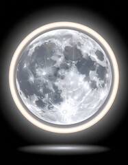 Wall Mural - Glowing Full Moon with Detailed Crater Surface and Ethereal Halo on Black Background