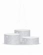 © Pure Imagination - Three Silver Glittering Cylindrical Podiums Under a Spotlight on a Clean White Background