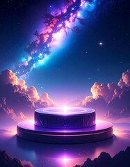Wall Mural - Spectacular Milky Way Galaxy Night Sky Above Circular Platform with Cosmic Clouds