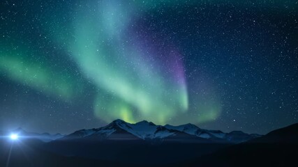 Wall Mural - Aurora borealis style bright light shimmering with a subtle lens flare in a seamlessly looping video overlay, aurora borealis style bright light, environment