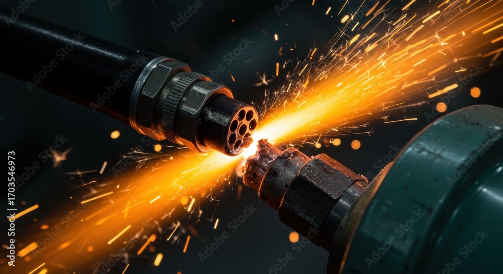 Electrical Short Circuit Explosion with Flames and Sparks from Damaged ...