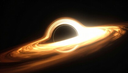 Wall Mural - Simulated Black Hole with Accretion Disk Showing Extreme Light Bending and Gravitational Lensing