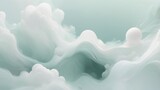 Ethereal abstract waves of soft white clouds and spheres in a serene pastel background