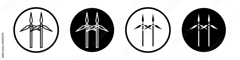 Wind turbine icon collection in black and white filled and outlined ...