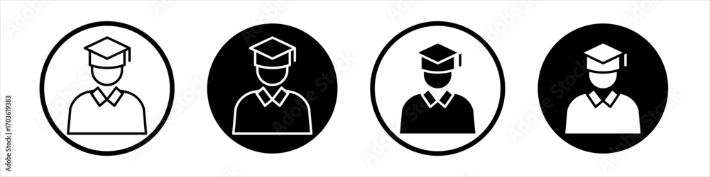 Student icon collection in black and white filled and outlined style ...
