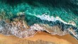 © Xaviera - Aerial view ocean waves crashing sandy beach, sunset (1)