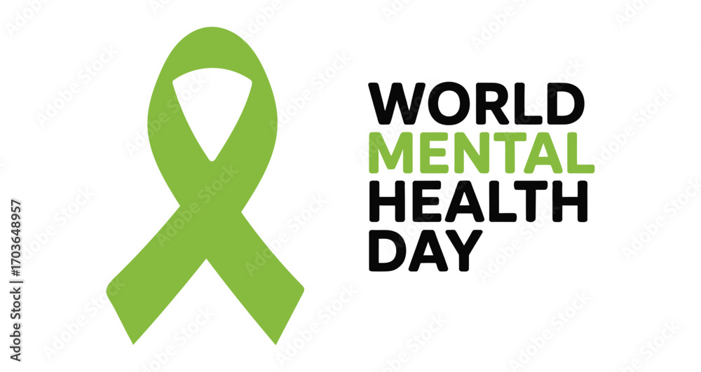 World Mental Health Day design with green awareness ribbon and bold ...