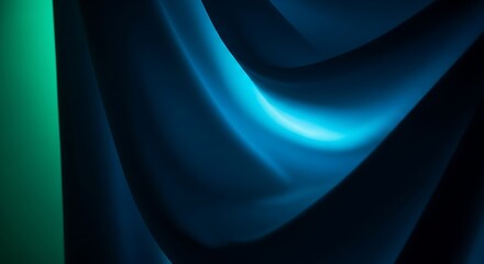 Canvas Print - abstract blue and teal fabric folds with glowing light accents waves