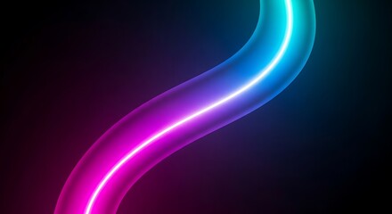 Canvas Print - abstract neon tube with pink and cyan glow against dark background light