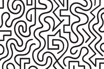 Abstract black and white wave squiggle doodle fingerprint style maze pattern background banner. Black and white abstract textured background. Fingerprint Pattern background