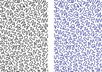 Squiggle waves, maze-inspired hand-drawn black-and-white pattern