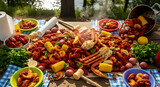 Celebrate summer with a delicious seafood boil featuring crawfish, shrimp, crab, and corn on the cob, perfect for a festive outdoor gathering with friends and family, a true southern tradition