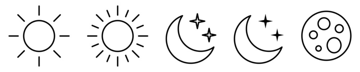 Wall Mural - Sun and moon icons symbols in line style.