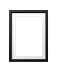 Black wooden picture frame with white mat isolated on transparent background for displaying photos or artwork