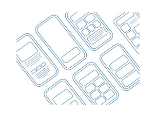 Abstract pattern of smartphone wireframes with UI elements mobile phone outline