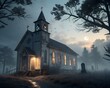 © kabir - Creepy Haunted Church Halloween Night Spooky Scene