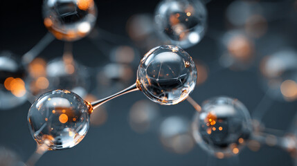 Molecular structure glowing spheres connected network science technology