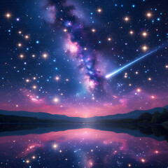 Wall Mural - Stunning cosmic night scene featuring colorful nebula with stars and bright luminous meteor falling
