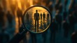 © Shahidaartworks - Magnifying glass focusing on businessmen candidates for a job position