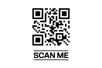 Black and white qr code with scan me text