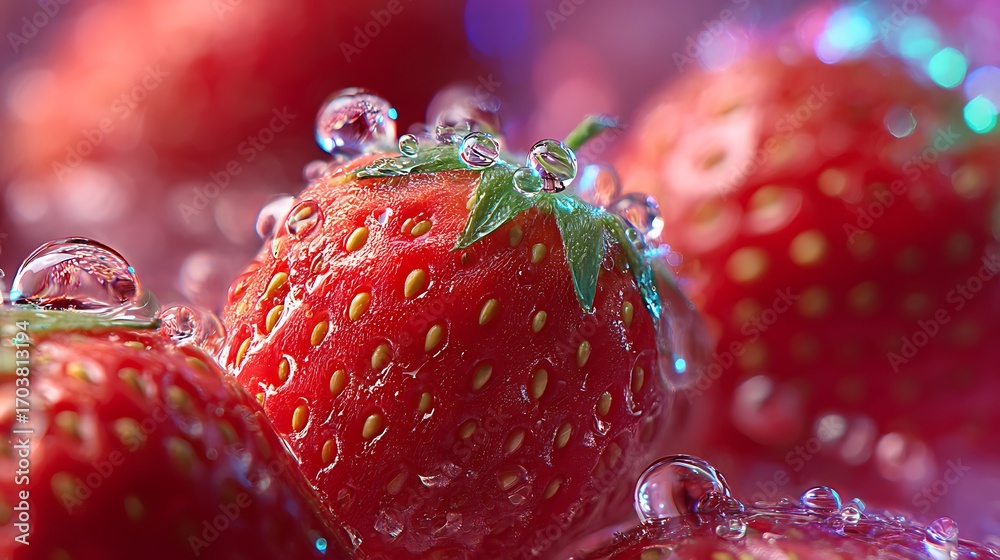 Fresh strawberry macro with water droplets close up shot for wallpaper ...