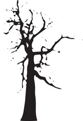 Silhouette of a gnarled dead tree with bare branches against a bright