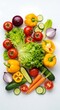 © Bandung - Colorful assortment of fresh vegetables arranged artfully on a white background.