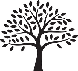 stylized black silhouette of a leafy tree with branching structure for nature and growth concepts