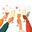 © Thanaseth - Hands different skin colors hold glasses of champagne, wine and sparklers