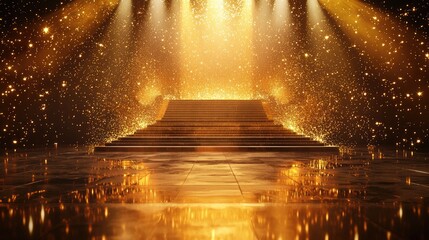 Canvas Print - a grand staircase leading to a stage with a golden floor and a spotlight shining down.