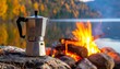 © Bapuq - Coffee maker by campfire at lake