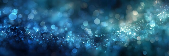 Abstract, serene background is composed of beautiful blue bokeh lights, softly out of focus, creating a dreamy and magical, diffused atmosphere.